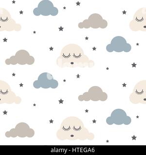 Sleepy clouds seamless vector pattern. Stock Vector
