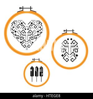 Needlework design on embroidery hoops. Stock Vector