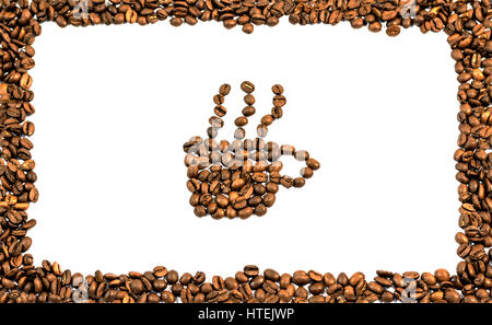 Coffee cup with smoke right side frame made from coffee bean on white Stock Photo