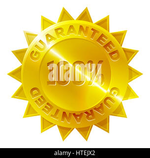 A gold medal 100 percent guaranteed shop icon with star shaped border Stock Photo
