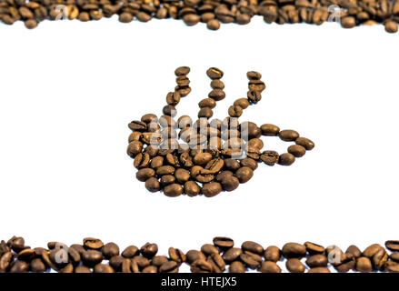 Coffee cup with smoke right side frame made from coffee bean on white Stock Photo