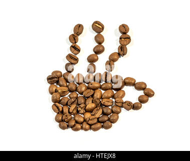 Coffee cup with smoke right side frame made from coffee bean on white Stock Photo