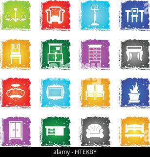 furniture vector web icons in grunge style for user interface design Stock Vector