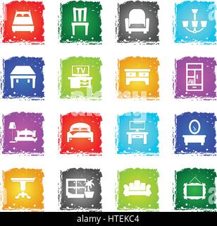 furniture vector web icons in grunge style for user interface design Stock Vector