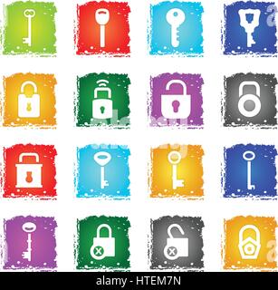 lock and key vector web icons in grunge style for user interface design Stock Vector