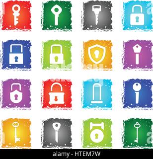 lock and key vector web icons in grunge style for user interface design Stock Vector