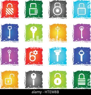 lock and key vector web icons in grunge style for user interface design Stock Vector