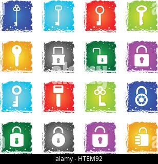 lock and key vector web icons in grunge style for user interface design Stock Vector