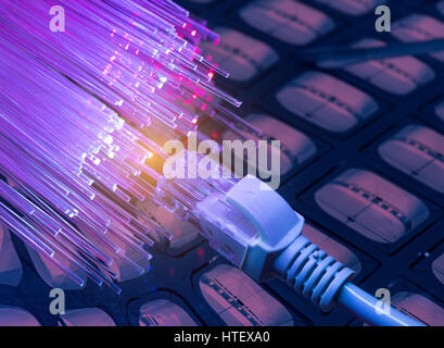 network cable with high tech technology color background Stock Photo