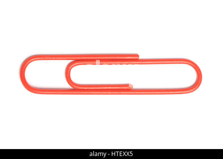 Red paper clip isolated on white background Stock Photo