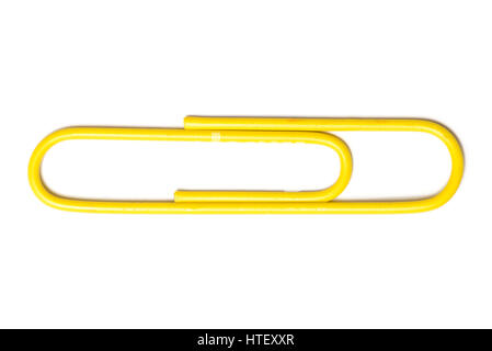 Yellow paper clip isolated on white background Stock Photo