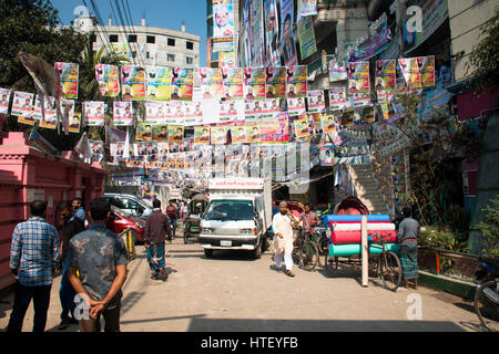 DHAKA, BANGLADESH - FEBRUARY 2017: People in the streets of Dhaka, the capital of Bangladesh Stock Photo