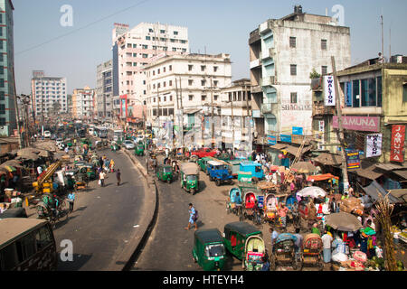 CHITTAGONG, BANGLADESH - FEBRUARY 2017: Street with many vehicles in the center of Chittagong in Bangladesh Stock Photo