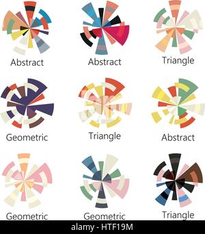 Isolated abstract colorful round shape logo of triangles set on white background, diagram icons collection, geometric elements vector illustration Stock Vector