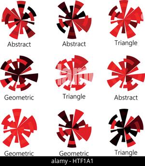 Isolated abstract red shade round shape logo of triangles set on white background, diagram icons collection, geometric elements vector illustration Stock Vector