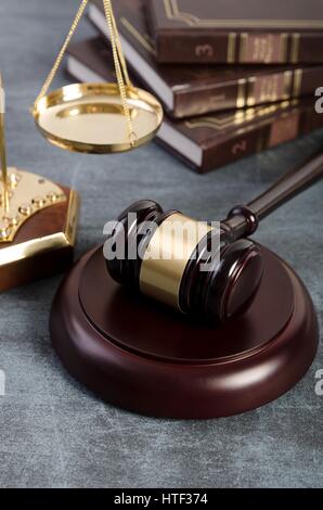Law gavel hammer lawyer book wooden court books concept Stock Photo