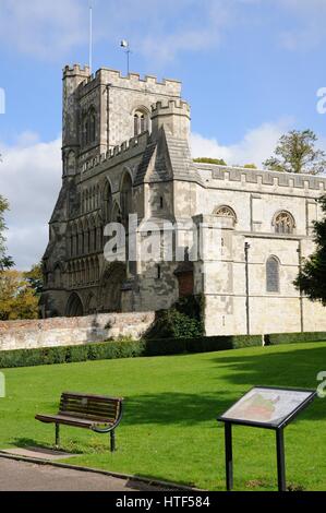 The Priory Church of St Peter, Dunstable, Bedfordshire. The magnificent West Front we see today has the original Norman main doorway. Stock Photo