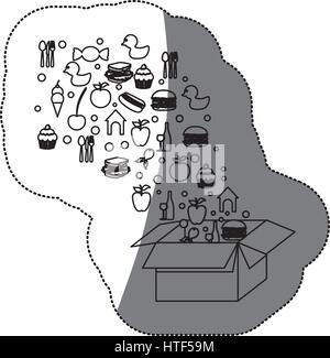 contour box open with color food icon Stock Vector
