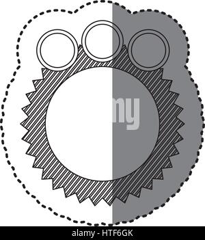 monochrome sticker of circular speech with sawtooth contour and three circles in top side Stock Vector