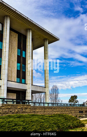 Iconic architecture of the National Library of Australia reflected in ...
