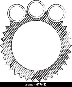 monochrome sketch of circular speech with sawtooth contour and three circles in top side Stock Vector