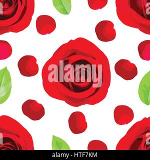 Red rose seamless pattern on white background Stock Vector