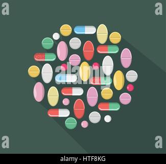 Vector icon with many different colorful pills Stock Vector