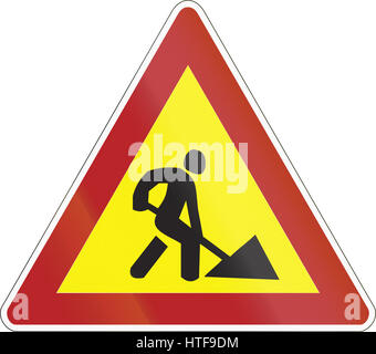 Warning road sign used in Belarus - Road works. Stock Photo