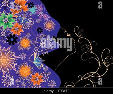 flowers girl on black background vector Stock Vector