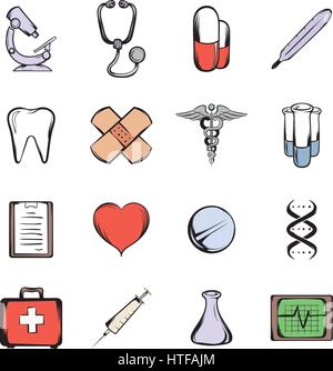 Medical icons set in cartoon style isolated on white background vector illustration Stock Vector