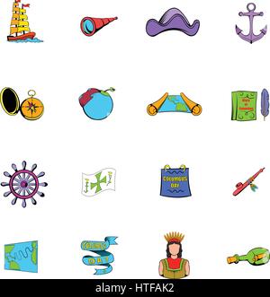 Columbus Day set icons set in cartoon style isolated on white background vector illustration Stock Vector