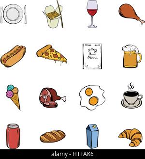 Food icons set in cartoon style isolated on white background vector illustration Stock Vector