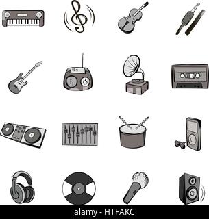 Music icons set in cartoon style isolated on white background vector illustration Stock Vector