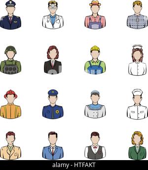 Profession icons set in cartoon style isolated on white background vector illustration Stock Vector