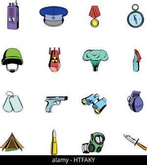 Military and war icons set in cartoon style isolated on white background vector illustration Stock Vector