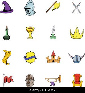 Medieval comics icons set in cartoon style isolated on white background vector illustration Stock Vector
