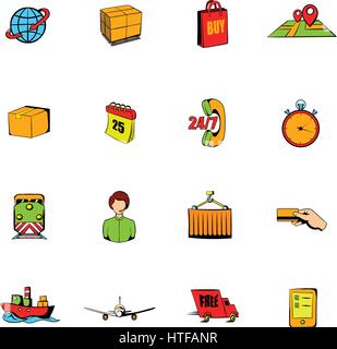 Logistics comics icons set in cartoon style isolated on white background vector illustration Stock Vector