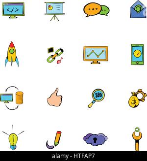 Seo icons set in cartoon style isolated on white background vector illustration Stock Vector