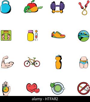 Healthy lifestyle icons set in cartoon style isolated on white background vector illustration Stock Vector