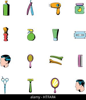 Barber shop elements icons set in cartoon style isolated on white background vector illustration Stock Vector