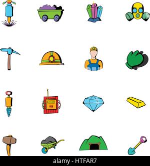 Mining industry icons set in cartoon style isolated on white background vector illustration Stock Vector