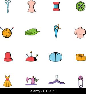 Tailor elements icons set in cartoon style isolated on white background vector illustration Stock Vector