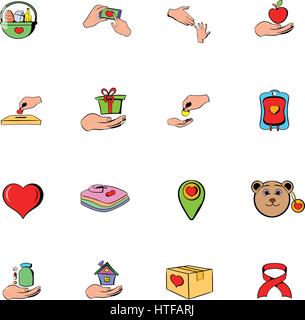 Charity icons set in cartoon style isolated on white background vector illustration Stock Vector