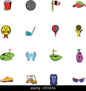 Golf equipment icons set in cartoon style isolated on white background vector illustration Stock Vector
