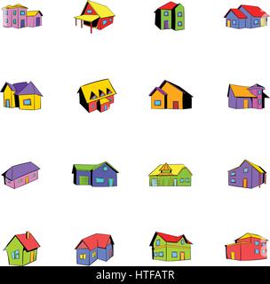 House icons set in cartoon style isolated on white background vector illustration Stock Vector