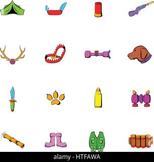 Hunting set icons set in cartoon style isolated on white background vector illustration Stock Vector