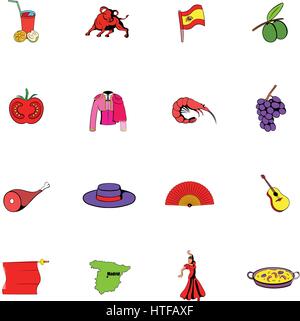 Spain icons set in cartoon style isolated on white background vector illustration Stock Vector