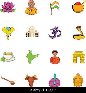 India icons set in cartoon style isolated on white background vector illustration Stock Vector