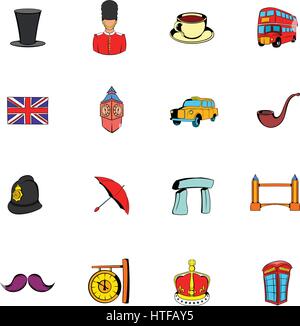 England icons set in cartoon style isolated on white background vector illustration Stock Vector