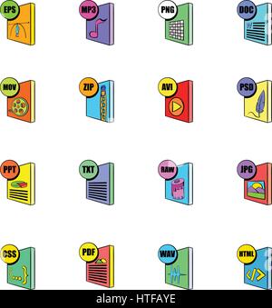 File format icons set in cartoon style isolated on white background vector illustration Stock Vector